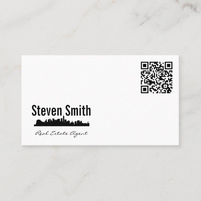 Real Anwesen Agent | City Skyline | QR Visitenkarte (Vorderseite)