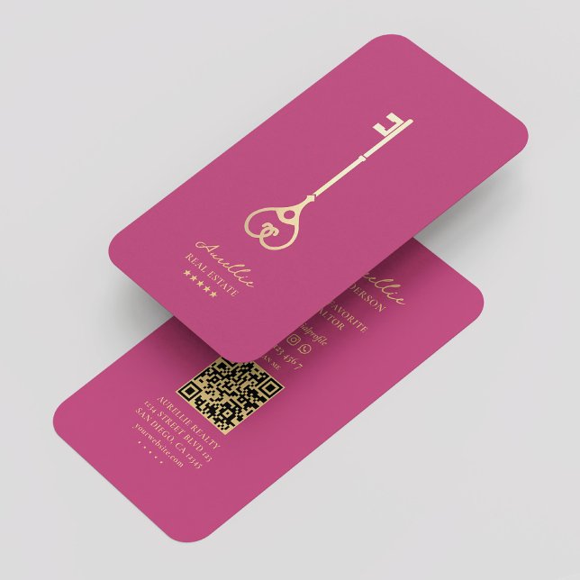 Real Anwesen Agent Elegante Rosa Gold Key Moderne Visitenkarte (Real Estate Agent Elegant Pink Gold Key Modern Business Card
)