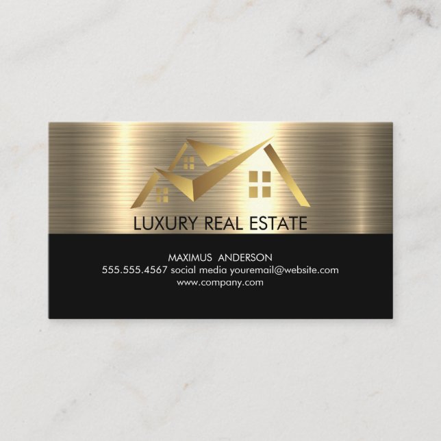 Real Anwesen Agent | Gold-Metallic-Hintergrund Visitenkarte (Vorderseite)