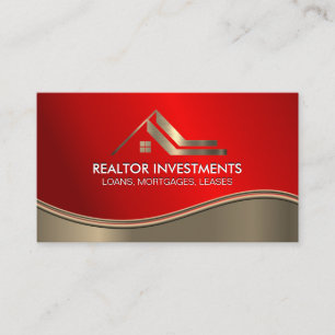 Real Anwesen Agent Gold Ruby Red Metallic Wave Visitenkarte