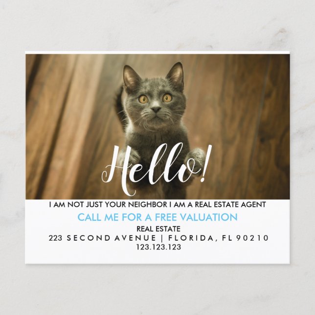 Real Anwesen Agent HELLO CARD niedliche Katze Flyer (Vorne)