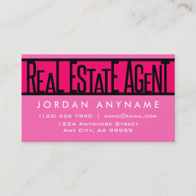 Real Anwesen Agent Hot Pink Business Card Visitenkarte (Vorderseite)