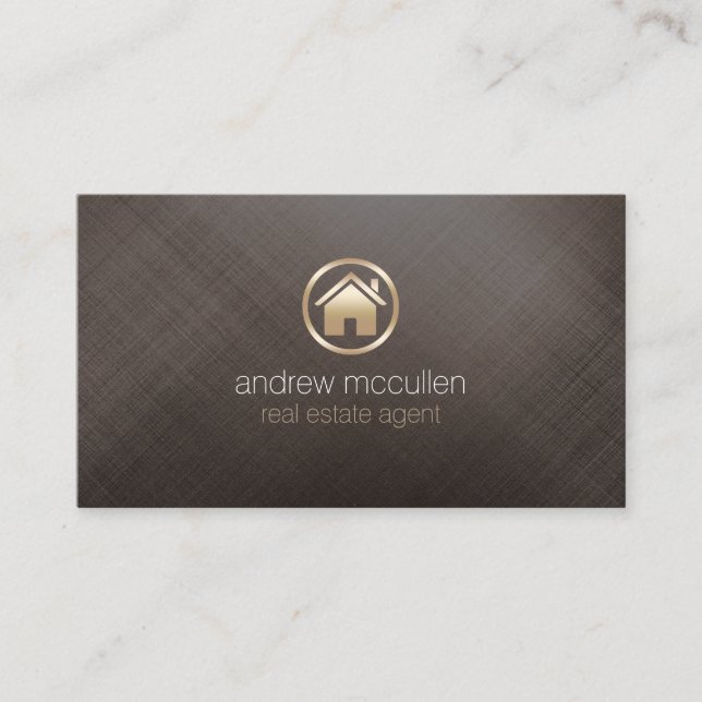 Real Anwesen Agent House Icon gebürstetes Gold Visitenkarte (Vorderseite)