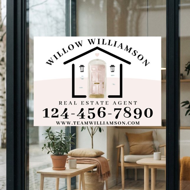 Real Anwesen Agent House & Pink Aquarelltür Fensteraufkleber (Real Estate Agent House & Pink Watercolor Door Window Cling)
