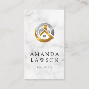 Real Anwesen Agent   Marmor   Gold Silver Logo Terminkarte