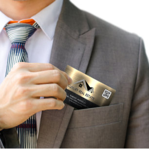 Real Anwesen Agent Metallisches Gold QR-Code Visitenkarte