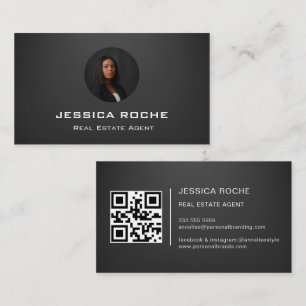 Real Anwesen Agent Modernes Black Realtor Foto QR Visitenkarte