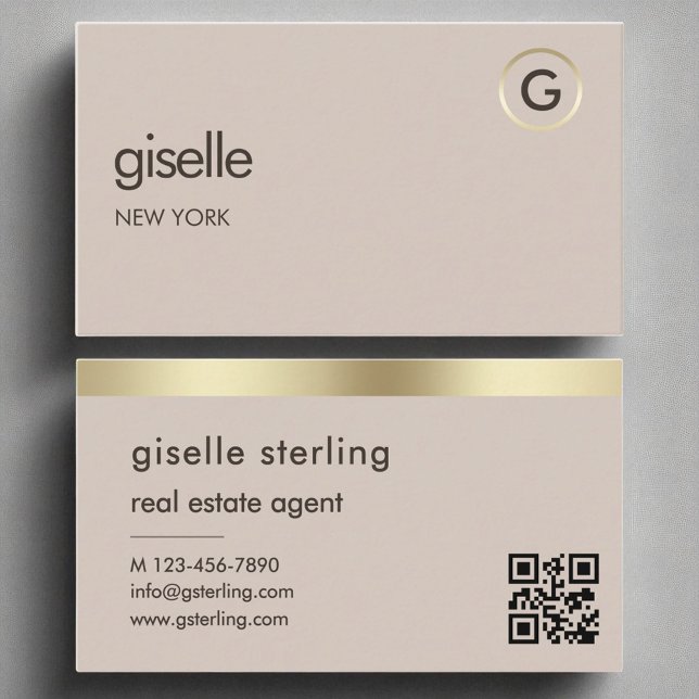 Real Anwesen Agent QR Code Imitats Gold Foil Monog Visitenkarte (Von Creator hochgeladen)