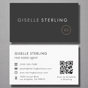 Real Anwesen Agent QR Code Minimalistisch Luxus Bl Visitenkarte