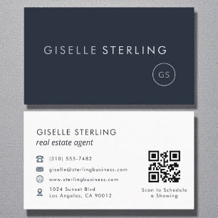 Real Anwesen Agent QR Code Navy Blue Luxus Visitenkarte