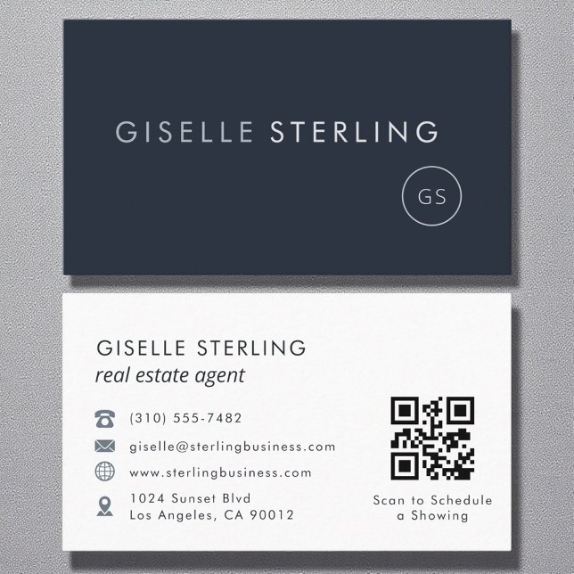 Real Anwesen Agent QR Code Navy Blue Luxus Visitenkarte (Von Creator hochgeladen)