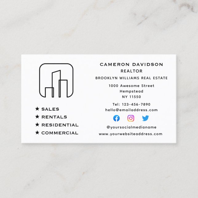Real Anwesen Agent Realtor New Zuhause Social Medi Visitenkarte (Vorderseite)