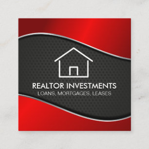 Real Anwesen Agent Red Metallic Perforated Mes Quadratische Visitenkarte