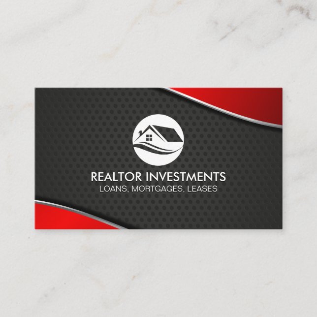Real Anwesen Agent | Red Metallic | Perforated Mes Visitenkarte (Vorderseite)