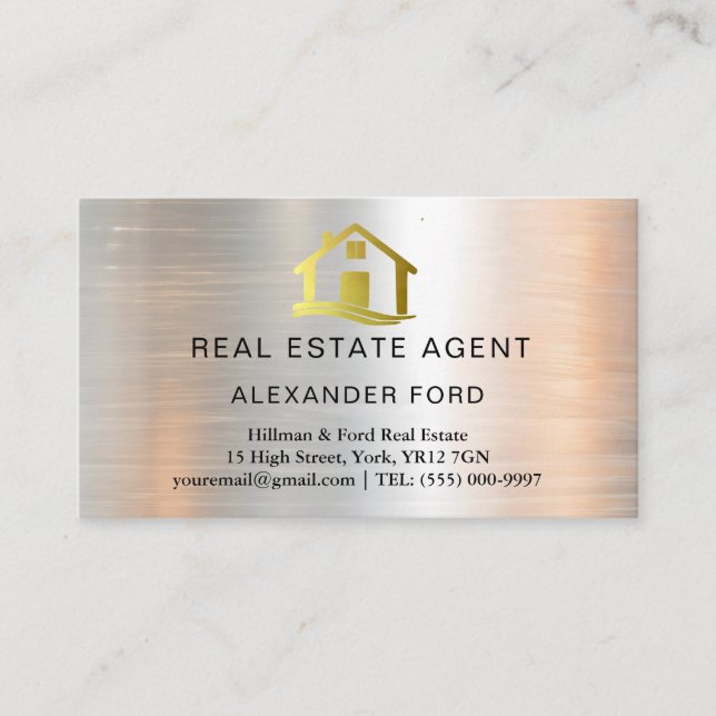 Real Anwesen Agent silber Metallic Gold Marmor Visitenkarte (Vorderseite)