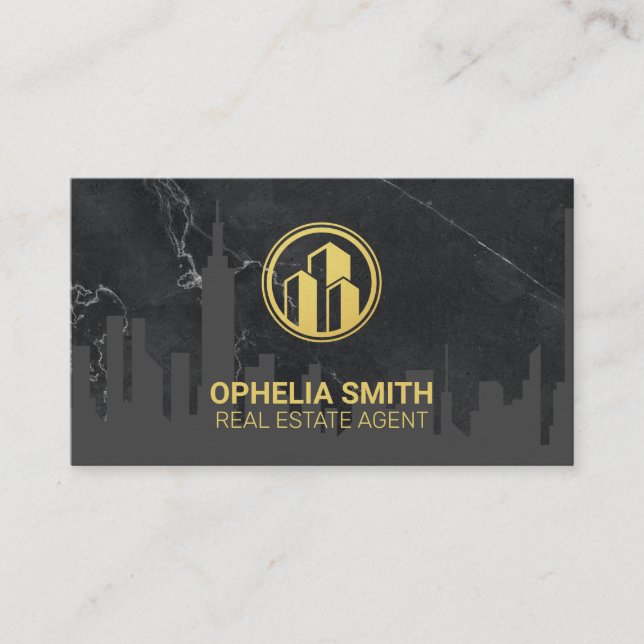 Real Anwesen Agent Stadtmarburg | Gold-Gebäude Visitenkarte (Vorderseite)