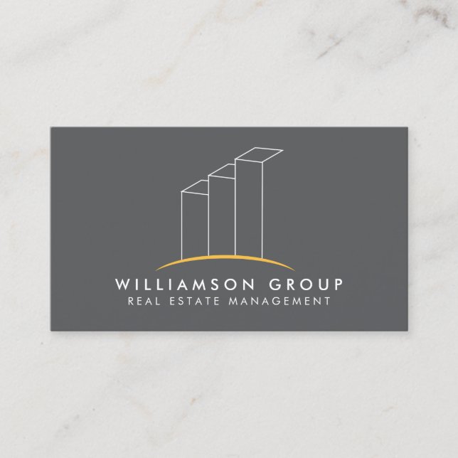 Real Anwesen, Architekt, Gebäude-Logo auf Grau Visitenkarte (Vorderseite)