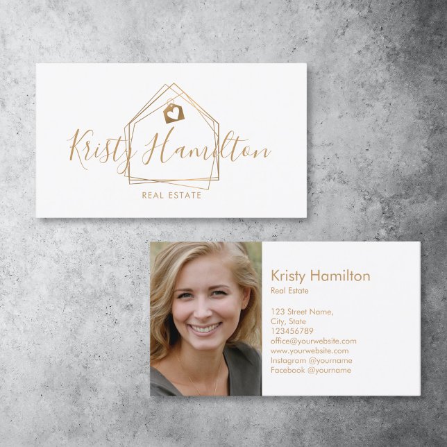 Real Anwesen berufliches Haus hinzufügen Visitenkarte (gold house realtor logo business card)
