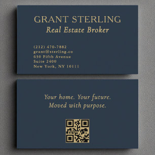 Real Anwesen Broker Navy Blue Gold QR Code Visitenkarte