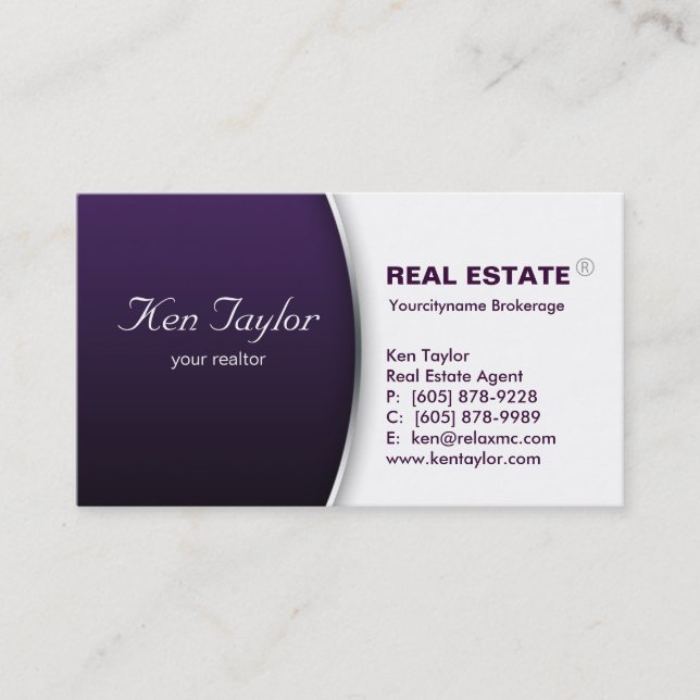 Real Anwesen Business Card Rund Lila Silber Visitenkarte (Vorderseite)