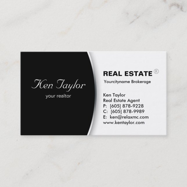 Real Anwesen Business Card Rund um Black Silver 2 Visitenkarte (Vorderseite)