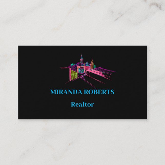 Real Anwesen Business Card Schwarz und Rosa für Re Visitenkarte (Vorderseite)