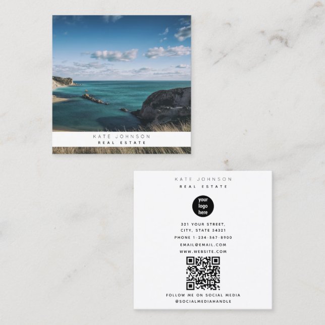 Real Anwesen Business Logo Fotograf Foto Quadratische Visitenkarte (Vorne/Hinten)