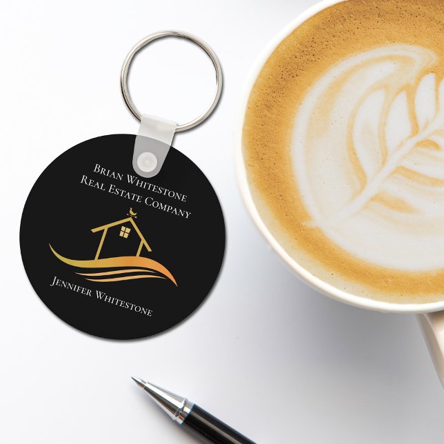 Real Anwesen Chic Black Gold House Custom Realtor Schlüsselanhänger (Von Creator hochgeladen)