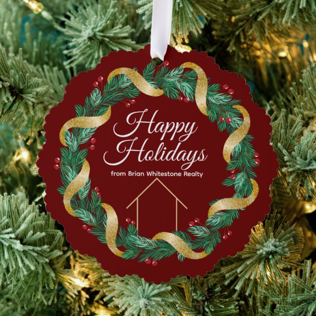 Real Anwesen Company Custom Happy Holidays Realtor Ornament Karte (Insitu (Baum))