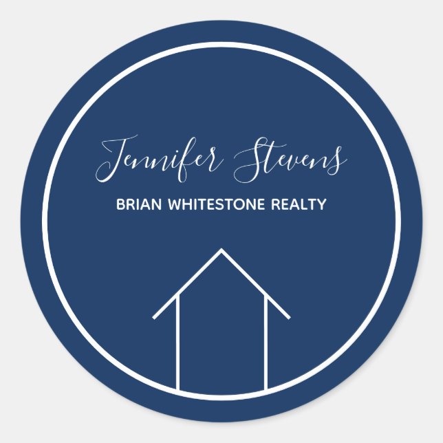 Real Anwesen Company Custom Navy Blue Marketing Runder Aufkleber (Vorderseite)