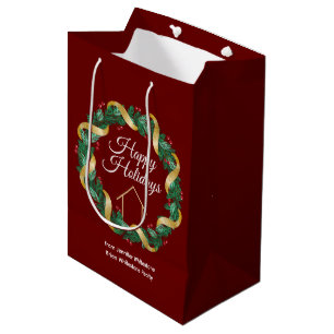 Real Anwesen Company Elegante Custom Red Christmas Mittlere Geschenktüte