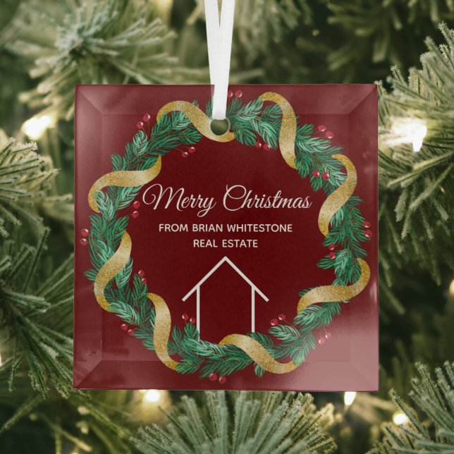 Real Anwesen Company Frohe Weihnachten Custom Red Ornament Aus Glas (Insitu)