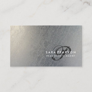 Real Anwesen Elegante Script Monogram SilverTextur Visitenkarte