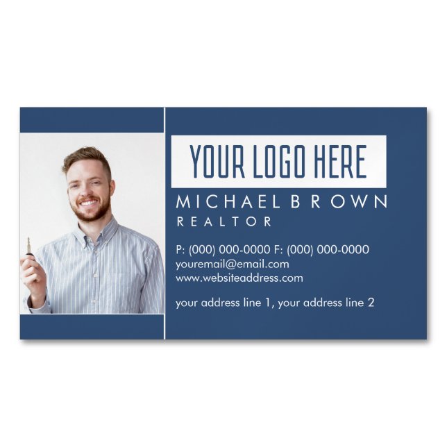 Real Anwesen Foto Navy Elegant Magnetische Visitenkarte (Vorderseite)