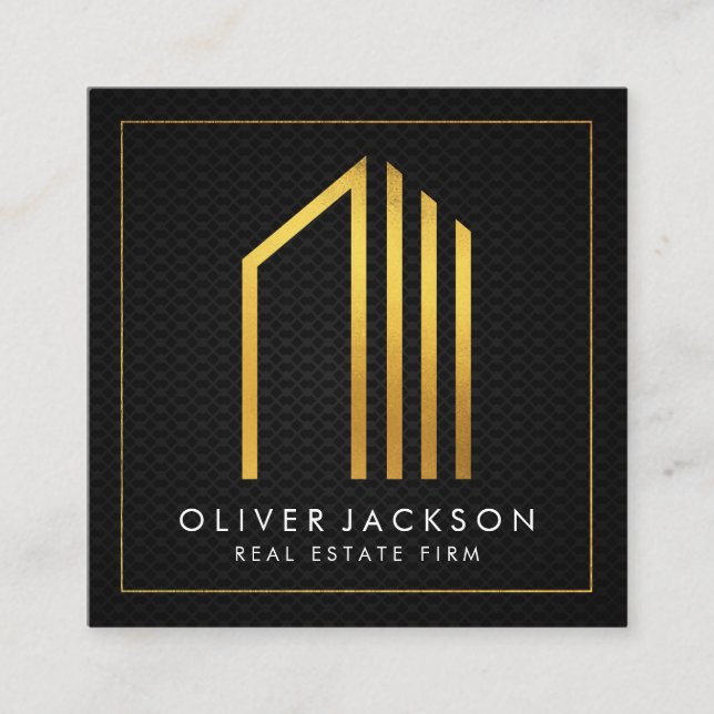 Real Anwesen | Gold Lux Führungskraft | Schwarzes  Quadratische Visitenkarte (Vorderseite)