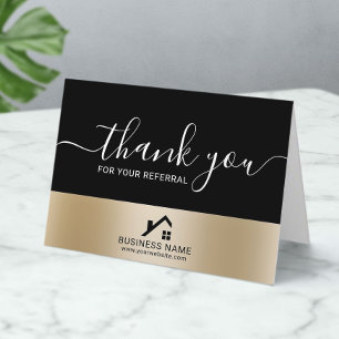 Real Anwesen House Logo Modern Black & Gold Realto Dankeskarte