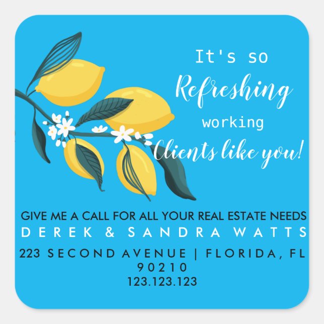 Real Anwesen Lemon Summer Pop by Card Mouse Mat Quadratischer Aufkleber (Vorderseite)