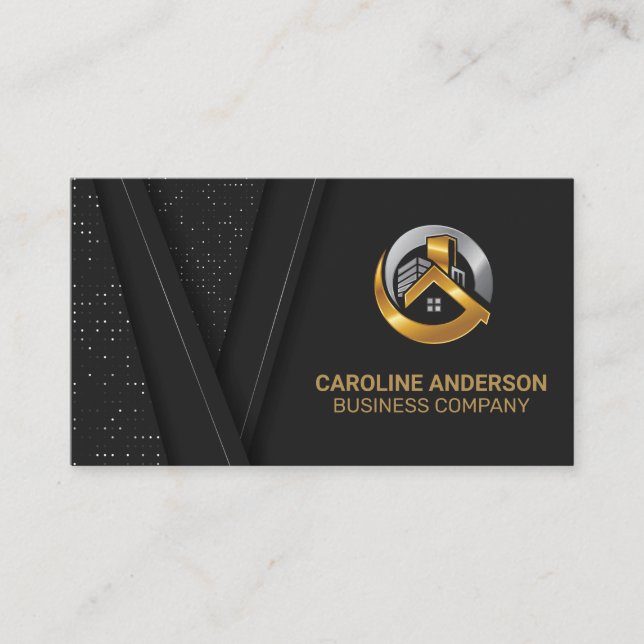Real-Anwesen-Logo | Black Luxury Gold Hintergrund Visitenkarte (Vorderseite)