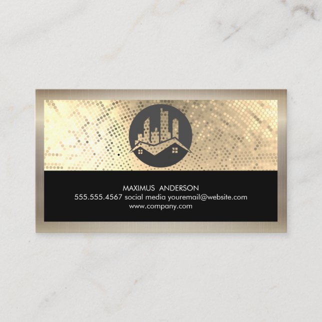 Real Anwesen Logo Sequin Gold Metallic Visitenkarte (Vorderseite)