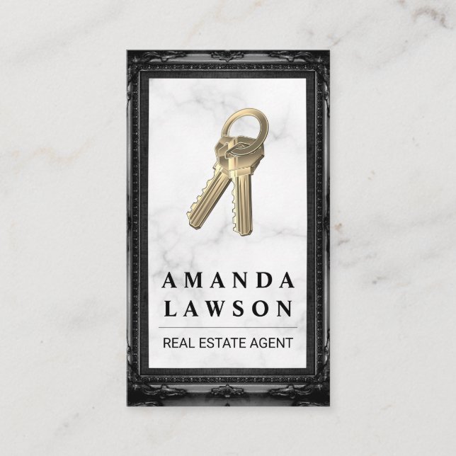 Real Anwesen | Marmor | House Keys Black Frame Terminkarte (Vorderseite)