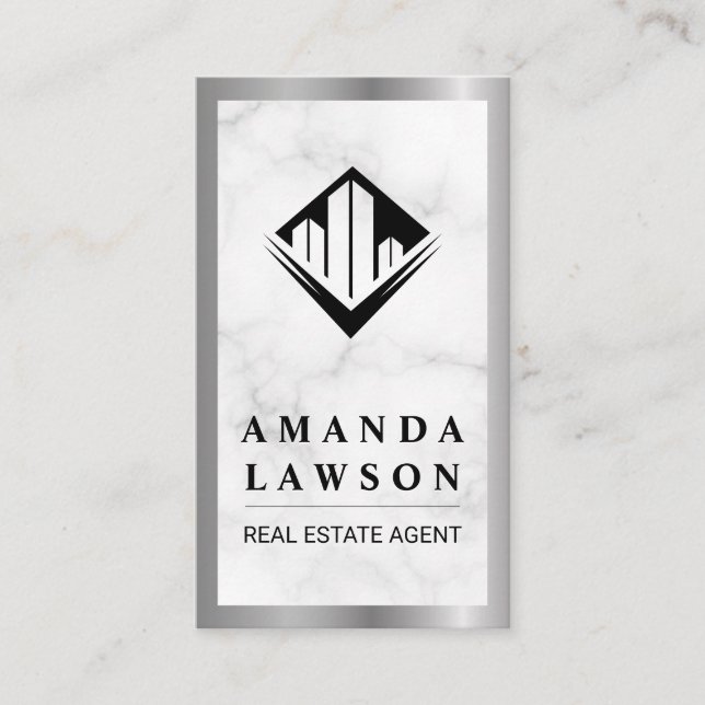 Real Anwesen | Marmor | Silver Metallic Border Terminkarte (Vorderseite)