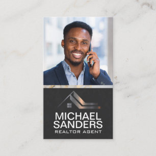 Real-Anwesen-Metal-Logo   Geschäftsmann am Telefon Visitenkarte
