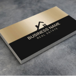 Real Anwesen Modern House Logo Black & Gold Visitenkarte