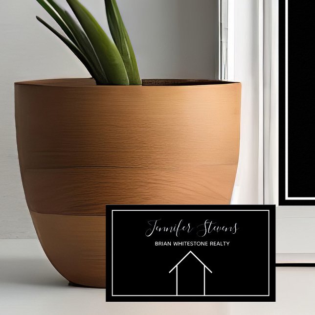 Real Anwesen Moderner Schwarz-weißer Minimalistisc Visitenkarte (Von Creator hochgeladen)