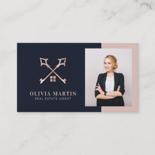 Real Anwesen Navy & Blush Foto Visitenkarte