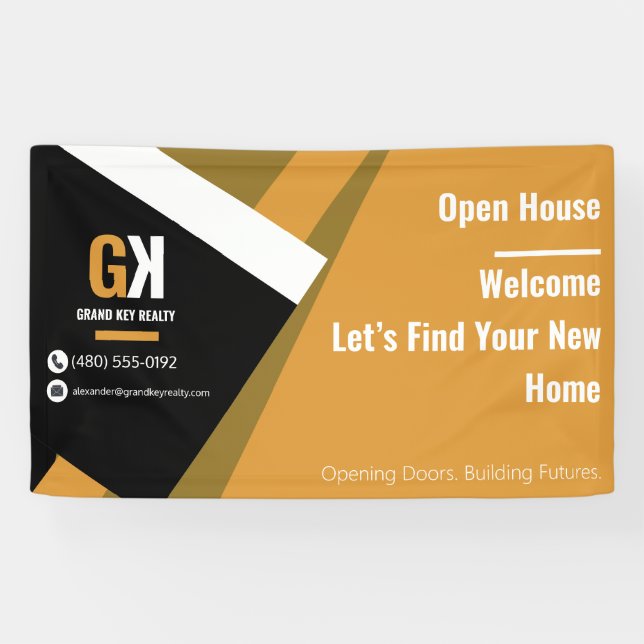 Real Anwesen Open House | Black & Gold Realtor Banner (Horizontal)