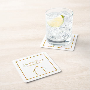 Real Anwesen Open House Custom Chic Gold Weiß Rechteckiger Pappuntersetzer