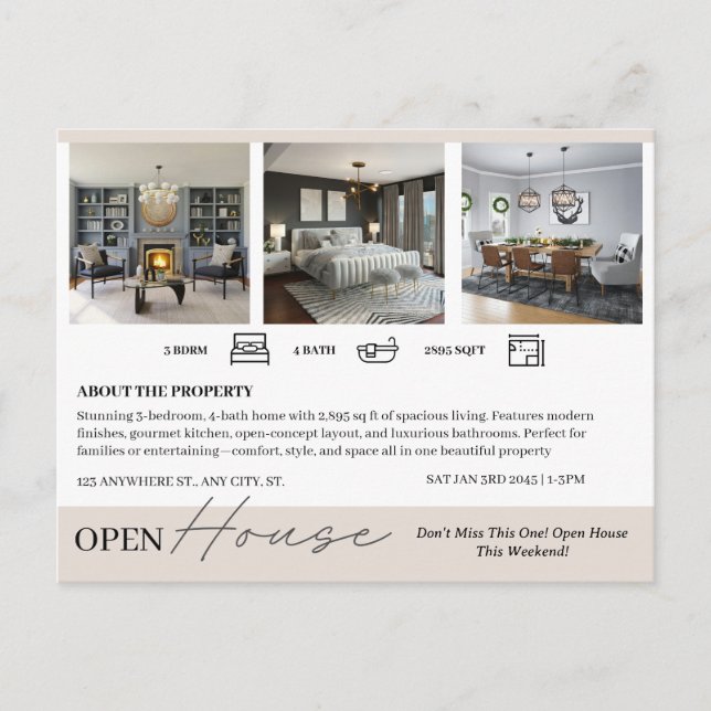 Real Anwesen Open House Marketing Postkarte (Vorderseite)