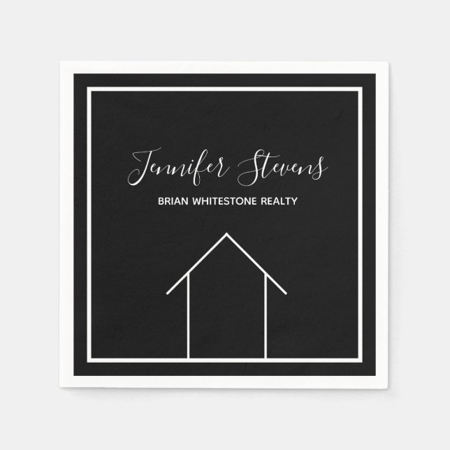 Real Anwesen Open House Schwarz-weißes Marketing Serviette (Vorderseite)