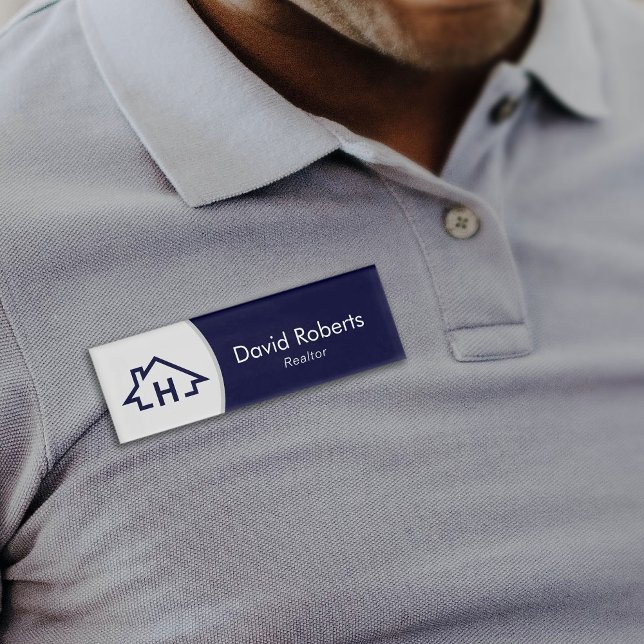 Real Anwesen Realthouse Logo Modern Navy Blue Namenschild (Von Creator hochgeladen)